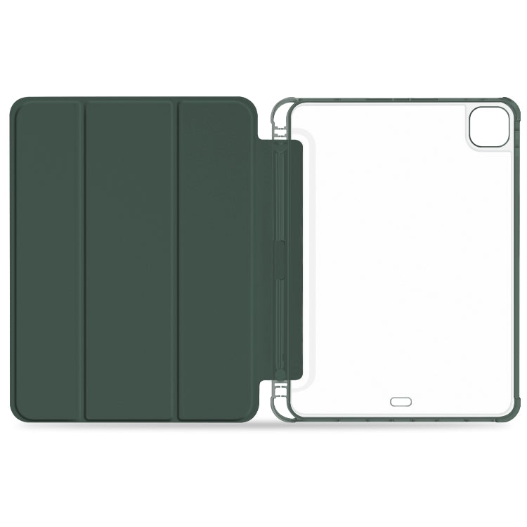 For iPad Pro 11 2022 / 2021 / 2020 3-fold Shockproof Smart Leather Tablet Case(Deep Green) - iPad Pro 11 (2022/2021) Cases by buy2fix | Online Shopping UK | buy2fix