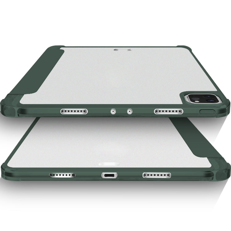 For iPad Pro 11 2022 / 2021 / 2020 3-fold Shockproof Smart Leather Tablet Case(Deep Green) - iPad Pro 11 (2022/2021) Cases by buy2fix | Online Shopping UK | buy2fix