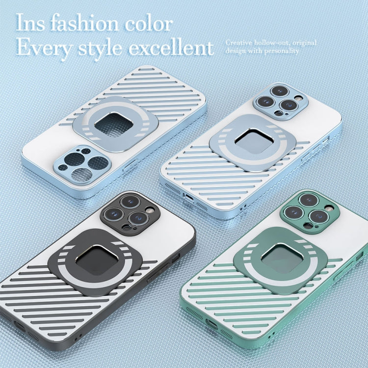 For iPhone 14 R-JUST Square Round Mirror PC+TPU Phone Case(Blue) - iPhone 14 Cases by R-JUST | Online Shopping UK | buy2fix
