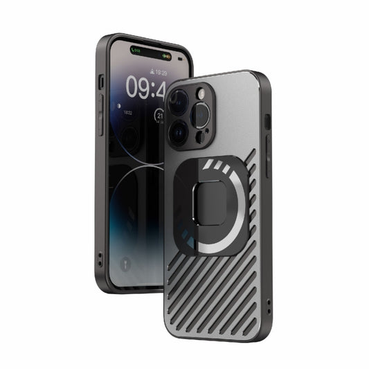 For iPhone 14 Pro R-JUST Square Round Mirror PC+TPU Phone Case(Black) - iPhone 14 Pro Cases by R-JUST | Online Shopping UK | buy2fix