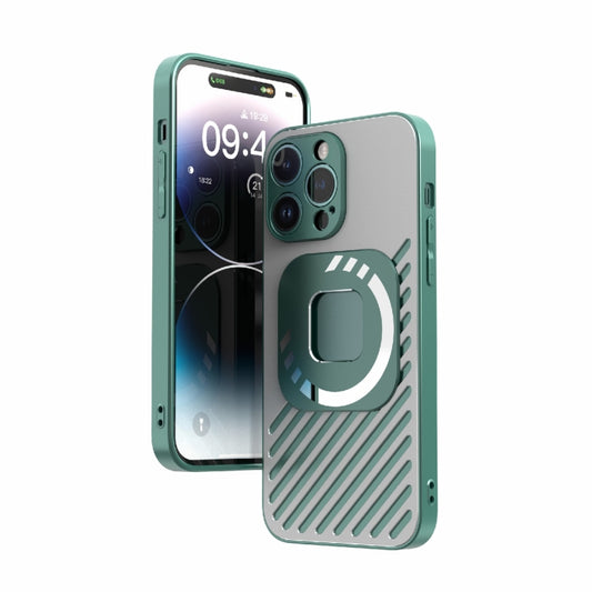 For iPhone 14 Pro R-JUST Square Round Mirror PC+TPU Phone Case(Green) - iPhone 14 Pro Cases by R-JUST | Online Shopping UK | buy2fix