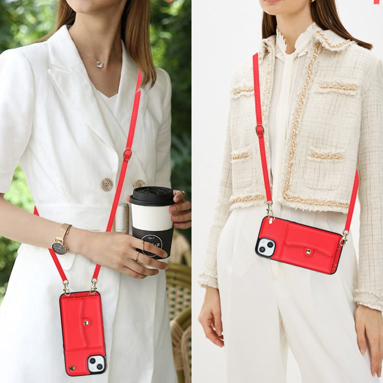 For iPhone 14 / 13 RFID Card Slot Phone Case with Long Lanyard(Red) - iPhone 14 Cases by buy2fix | Online Shopping UK | buy2fix