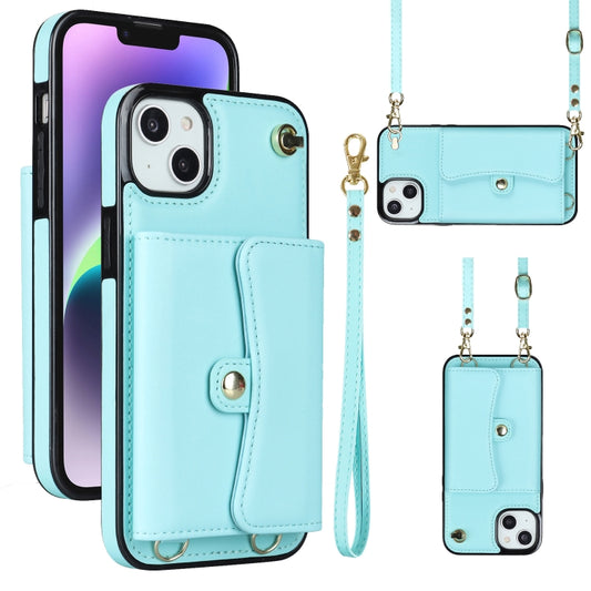 For iPhone 14 / 13 RFID Card Slot Phone Case with Long Lanyard(Mint Green) - iPhone 14 Cases by buy2fix | Online Shopping UK | buy2fix