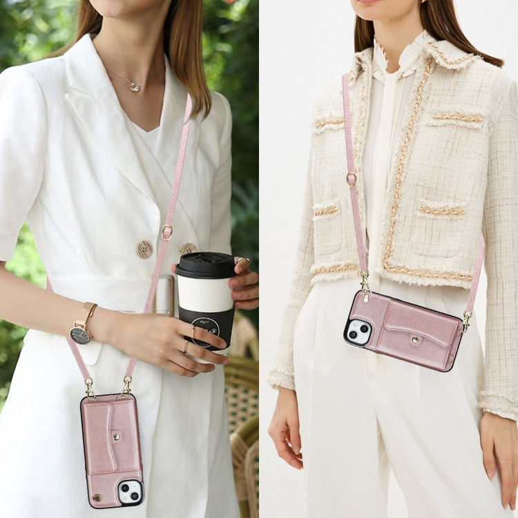 For iPhone 14 / 13 RFID Card Slot Phone Case with Long Lanyard(Rose Gold) - iPhone 14 Cases by buy2fix | Online Shopping UK | buy2fix