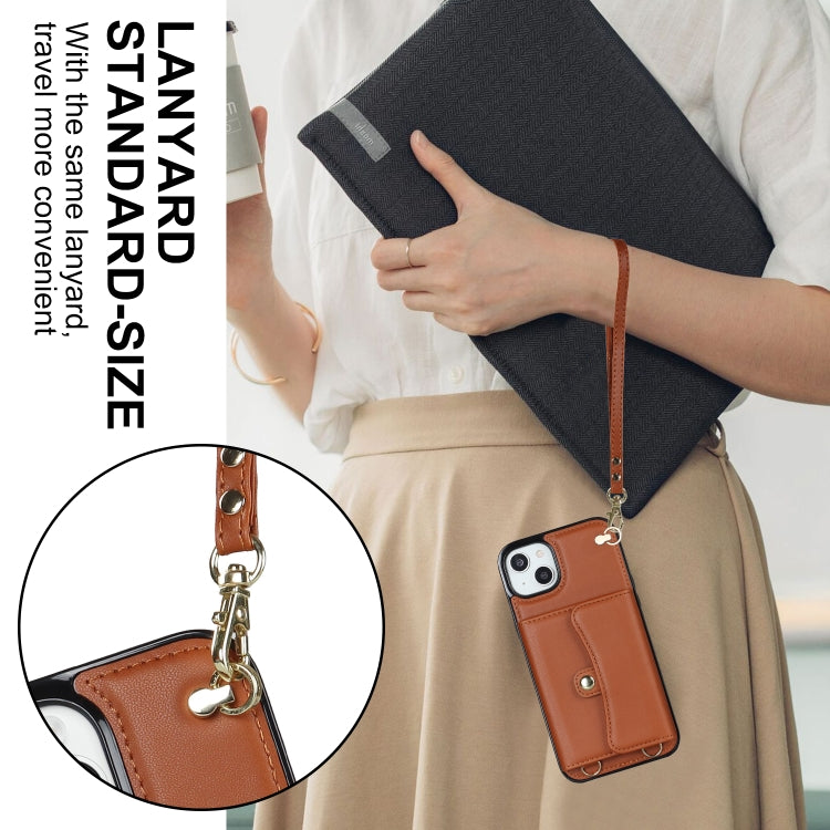 For iPhone 14 / 13 RFID Card Slot Phone Case with Long Lanyard(Brown) - iPhone 14 Cases by buy2fix | Online Shopping UK | buy2fix