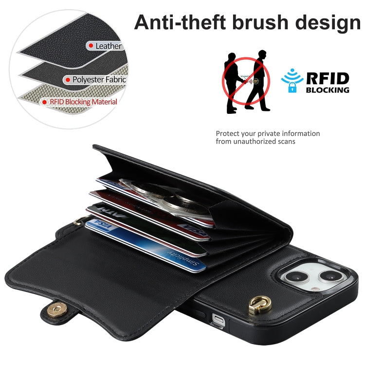 For iPhone 14 Plus RFID Card Slot Phone Case with Long Lanyard(Black) - iPhone 14 Plus Cases by buy2fix | Online Shopping UK | buy2fix