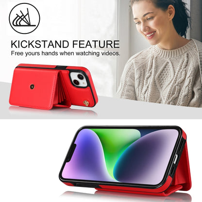 For iPhone 14 Plus RFID Card Slot Phone Case with Long Lanyard(Red) - iPhone 14 Plus Cases by buy2fix | Online Shopping UK | buy2fix