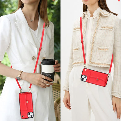 For iPhone 14 Plus RFID Card Slot Phone Case with Long Lanyard(Red) - iPhone 14 Plus Cases by buy2fix | Online Shopping UK | buy2fix