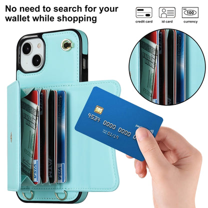 For iPhone 14 Plus RFID Card Slot Phone Case with Long Lanyard(Mint Green) - iPhone 14 Plus Cases by buy2fix | Online Shopping UK | buy2fix