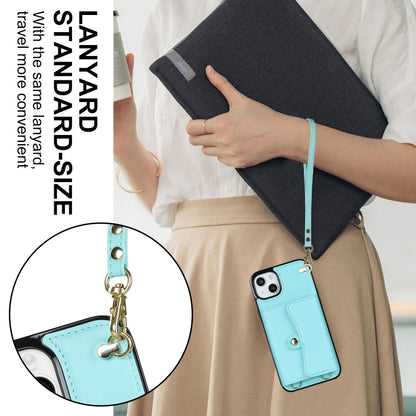 For iPhone 14 Plus RFID Card Slot Phone Case with Long Lanyard(Mint Green) - iPhone 14 Plus Cases by buy2fix | Online Shopping UK | buy2fix