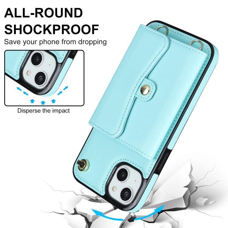For iPhone 14 Plus RFID Card Slot Phone Case with Long Lanyard(Mint Green) - iPhone 14 Plus Cases by buy2fix | Online Shopping UK | buy2fix