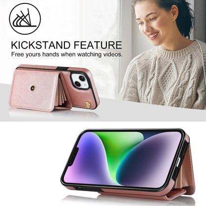 For iPhone 14 Plus RFID Card Slot Phone Case with Long Lanyard(Rose Gold) - iPhone 14 Plus Cases by buy2fix | Online Shopping UK | buy2fix