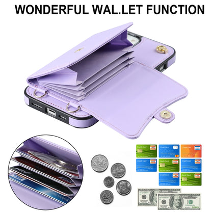 For iPhone 14 Plus RFID Card Slot Phone Case with Long Lanyard(Purple) - iPhone 14 Plus Cases by buy2fix | Online Shopping UK | buy2fix