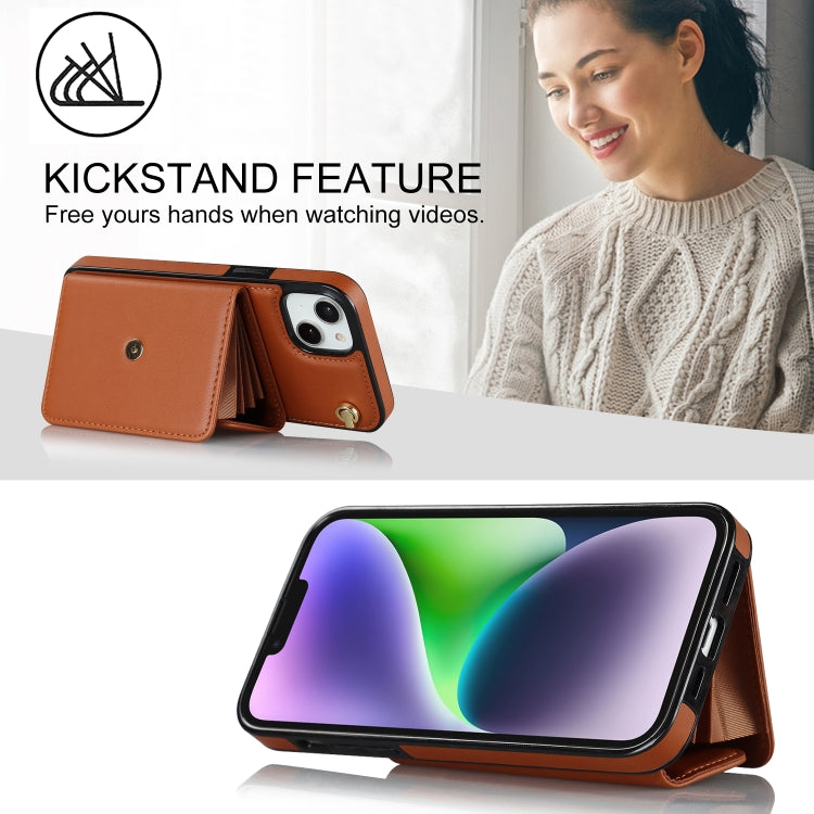 For iPhone 14 Plus RFID Card Slot Phone Case with Long Lanyard(Brown) - iPhone 14 Plus Cases by buy2fix | Online Shopping UK | buy2fix