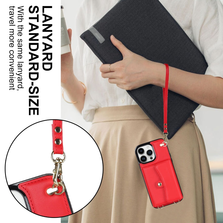 For iPhone 14 Pro RFID Card Slot Phone Case with Long Lanyard(Red) - iPhone 14 Pro Cases by buy2fix | Online Shopping UK | buy2fix
