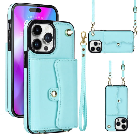 For iPhone 14 Pro RFID Card Slot Phone Case with Long Lanyard(Mint Green) - iPhone 14 Pro Cases by buy2fix | Online Shopping UK | buy2fix