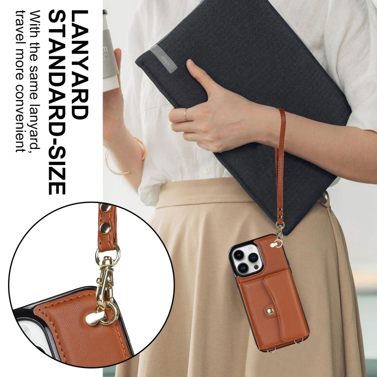 For iPhone 14 Pro RFID Card Slot Phone Case with Long Lanyard(Brown) - iPhone 14 Pro Cases by buy2fix | Online Shopping UK | buy2fix
