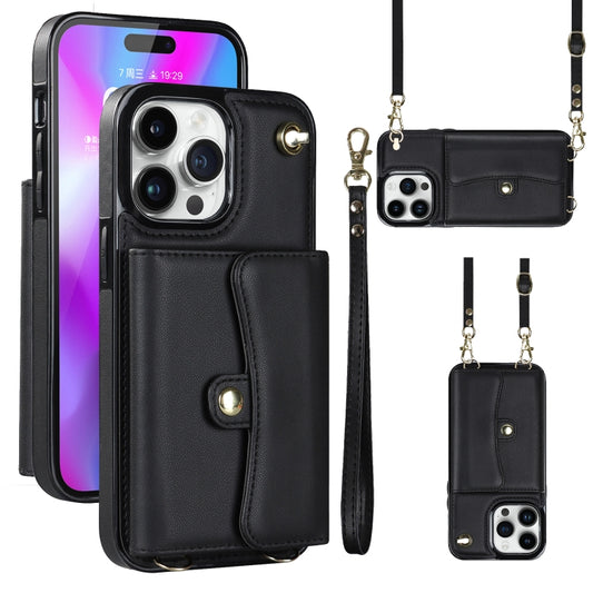 For iPhone 14 Pro Max RFID Card Slot Phone Case with Long Lanyard(Black) - iPhone 14 Pro Max Cases by buy2fix | Online Shopping UK | buy2fix