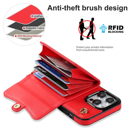 For iPhone 14 Pro Max RFID Card Slot Phone Case with Long Lanyard(Red) - iPhone 14 Pro Max Cases by buy2fix | Online Shopping UK | buy2fix