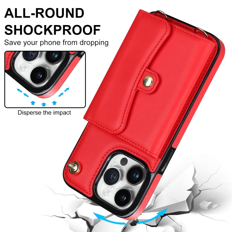 For iPhone 14 Pro Max RFID Card Slot Phone Case with Long Lanyard(Red) - iPhone 14 Pro Max Cases by buy2fix | Online Shopping UK | buy2fix