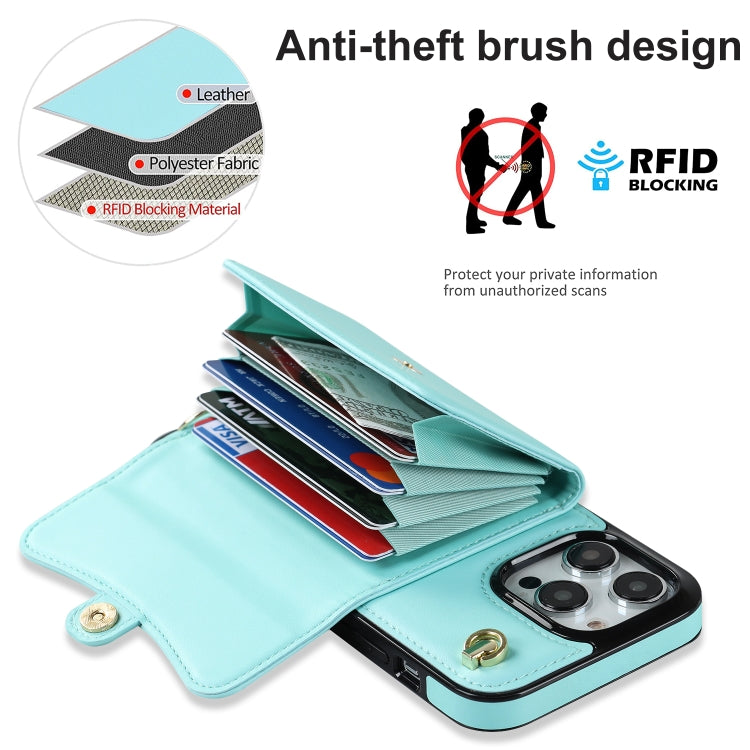 For iPhone 14 Pro Max RFID Card Slot Phone Case with Long Lanyard(Mint Green) - iPhone 14 Pro Max Cases by buy2fix | Online Shopping UK | buy2fix