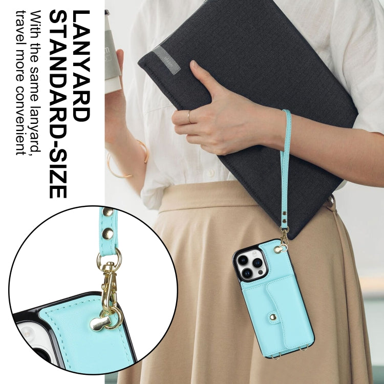 For iPhone 14 Pro Max RFID Card Slot Phone Case with Long Lanyard(Mint Green) - iPhone 14 Pro Max Cases by buy2fix | Online Shopping UK | buy2fix