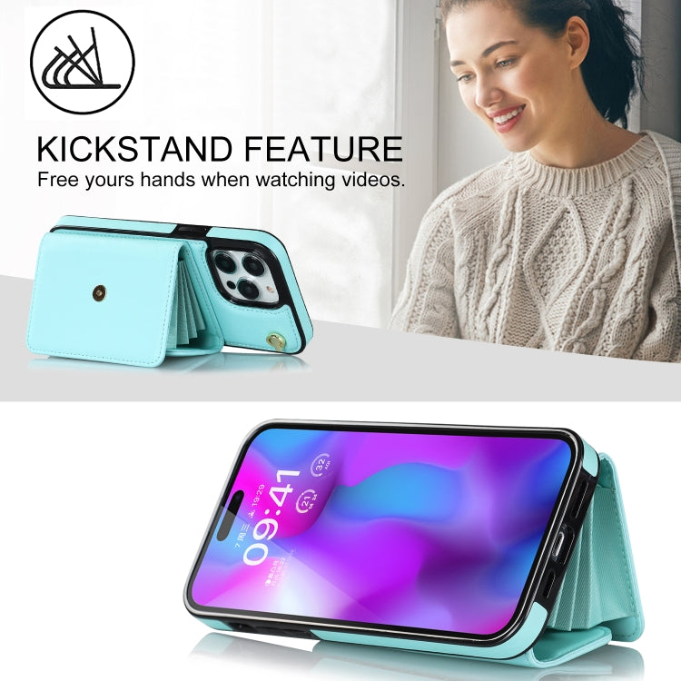 For iPhone 14 Pro Max RFID Card Slot Phone Case with Long Lanyard(Mint Green) - iPhone 14 Pro Max Cases by buy2fix | Online Shopping UK | buy2fix