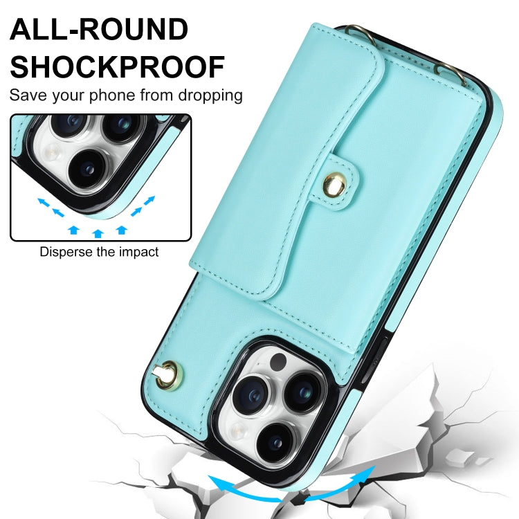 For iPhone 14 Pro Max RFID Card Slot Phone Case with Long Lanyard(Mint Green) - iPhone 14 Pro Max Cases by buy2fix | Online Shopping UK | buy2fix