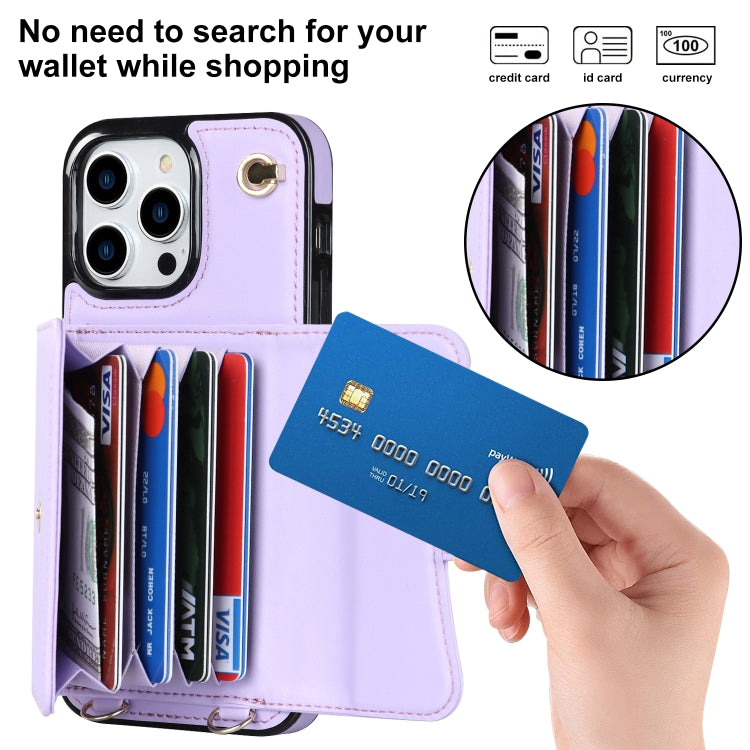For iPhone 14 Pro Max RFID Card Slot Phone Case with Long Lanyard(Purple) - iPhone 14 Pro Max Cases by buy2fix | Online Shopping UK | buy2fix