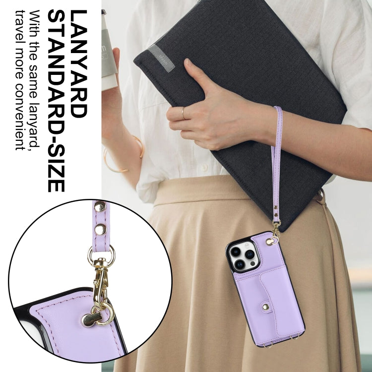 For iPhone 14 Pro Max RFID Card Slot Phone Case with Long Lanyard(Purple) - iPhone 14 Pro Max Cases by buy2fix | Online Shopping UK | buy2fix