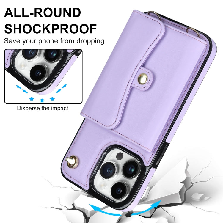 For iPhone 14 Pro Max RFID Card Slot Phone Case with Long Lanyard(Purple) - iPhone 14 Pro Max Cases by buy2fix | Online Shopping UK | buy2fix