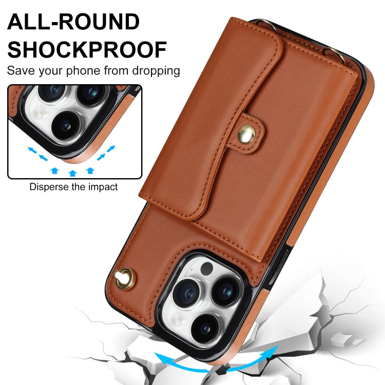 For iPhone 14 Pro Max RFID Card Slot Phone Case with Long Lanyard(Brown) - iPhone 14 Pro Max Cases by buy2fix | Online Shopping UK | buy2fix