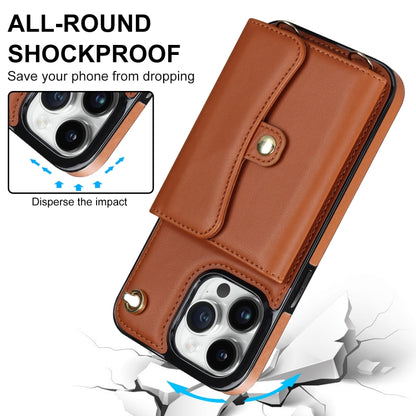 For iPhone 14 Pro Max RFID Card Slot Phone Case with Long Lanyard(Brown) - iPhone 14 Pro Max Cases by buy2fix | Online Shopping UK | buy2fix