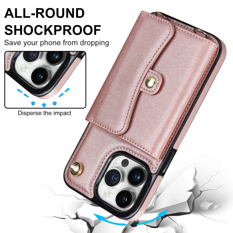 For iPhone 13 Pro Max RFID Card Slot Phone Case with Long Lanyard(Rose Gold) - iPhone 13 Pro Max Cases by buy2fix | Online Shopping UK | buy2fix