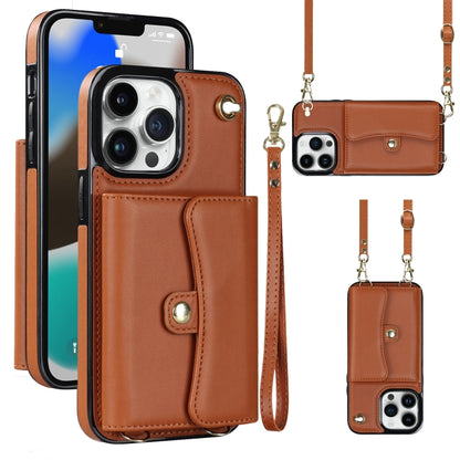 For iPhone 13 Pro Max RFID Card Slot Phone Case with Long Lanyard(Brown) - iPhone 13 Pro Max Cases by buy2fix | Online Shopping UK | buy2fix