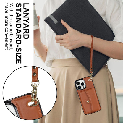 For iPhone 13 Pro Max RFID Card Slot Phone Case with Long Lanyard(Brown) - iPhone 13 Pro Max Cases by buy2fix | Online Shopping UK | buy2fix