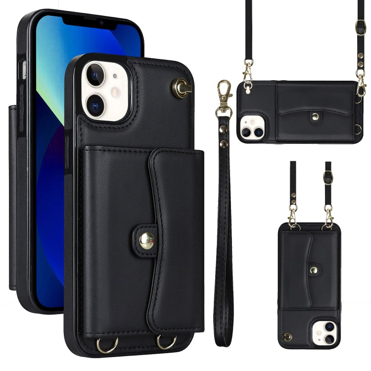 For iPhone 12 RFID Card Slot Phone Case with Long Lanyard(Black) - iPhone 12 / 12 Pro Cases by buy2fix | Online Shopping UK | buy2fix