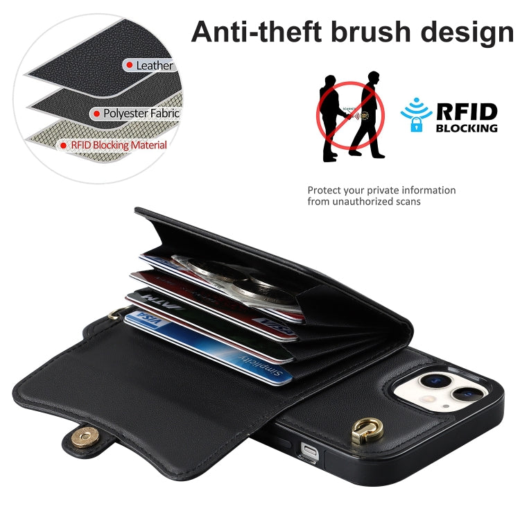 For iPhone 12 RFID Card Slot Phone Case with Long Lanyard(Black) - iPhone 12 / 12 Pro Cases by buy2fix | Online Shopping UK | buy2fix