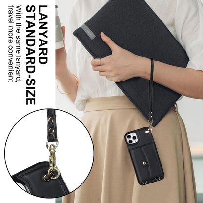 For iPhone 12 RFID Card Slot Phone Case with Long Lanyard(Black) - iPhone 12 / 12 Pro Cases by buy2fix | Online Shopping UK | buy2fix