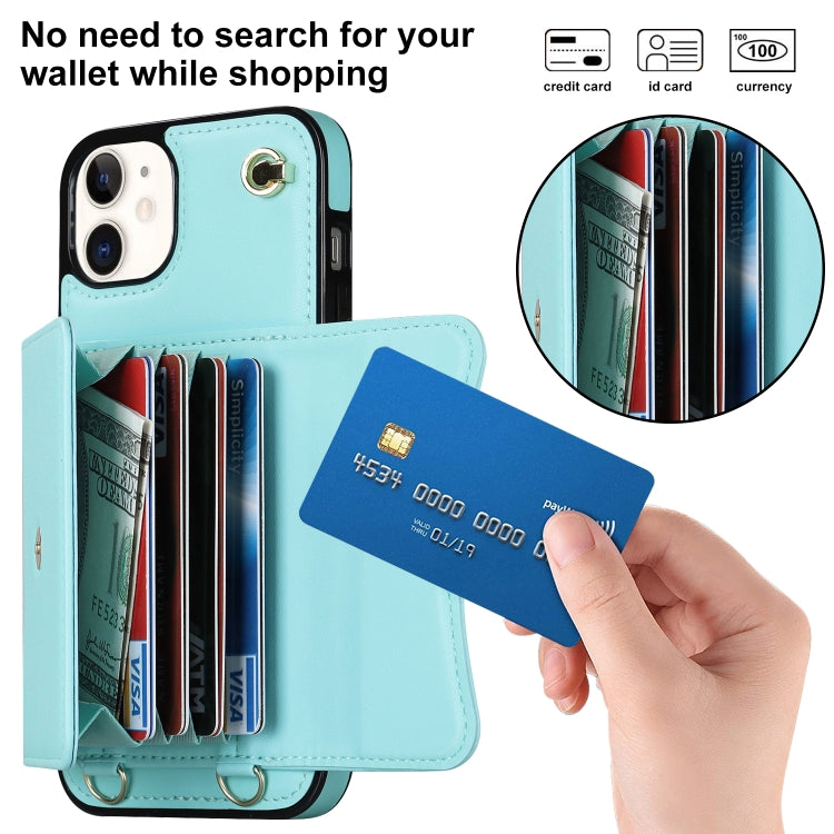 For iPhone 12 RFID Card Slot Phone Case with Long Lanyard(Mint Green) - iPhone 12 / 12 Pro Cases by buy2fix | Online Shopping UK | buy2fix