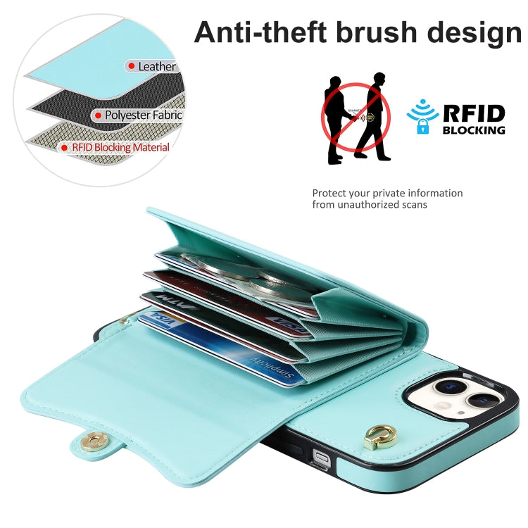 For iPhone 12 RFID Card Slot Phone Case with Long Lanyard(Mint Green) - iPhone 12 / 12 Pro Cases by buy2fix | Online Shopping UK | buy2fix