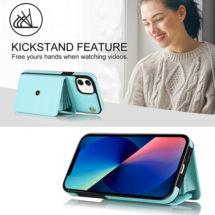 For iPhone 12 RFID Card Slot Phone Case with Long Lanyard(Mint Green) - iPhone 12 / 12 Pro Cases by buy2fix | Online Shopping UK | buy2fix