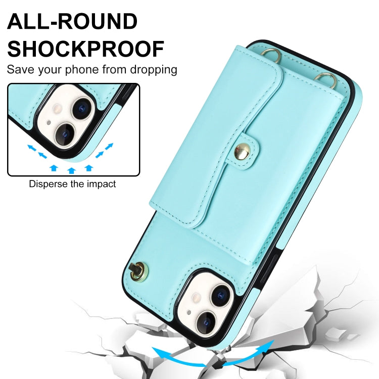 For iPhone 12 RFID Card Slot Phone Case with Long Lanyard(Mint Green) - iPhone 12 / 12 Pro Cases by buy2fix | Online Shopping UK | buy2fix