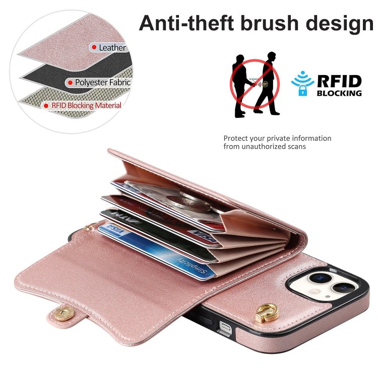 For iPhone 12 RFID Card Slot Phone Case with Long Lanyard(Rose Gold) - iPhone 12 / 12 Pro Cases by buy2fix | Online Shopping UK | buy2fix