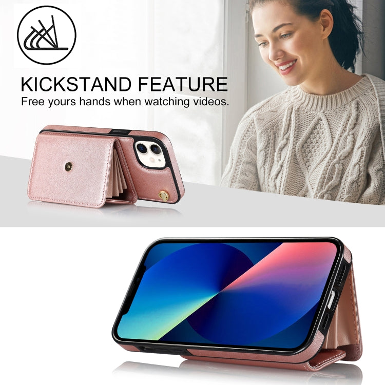 For iPhone 12 RFID Card Slot Phone Case with Long Lanyard(Rose Gold) - iPhone 12 / 12 Pro Cases by buy2fix | Online Shopping UK | buy2fix