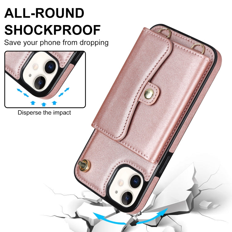 For iPhone 12 RFID Card Slot Phone Case with Long Lanyard(Rose Gold) - iPhone 12 / 12 Pro Cases by buy2fix | Online Shopping UK | buy2fix