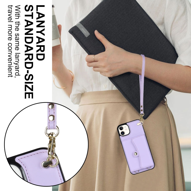 For iPhone 12 RFID Card Slot Phone Case with Long Lanyard(Purple) - iPhone 12 / 12 Pro Cases by buy2fix | Online Shopping UK | buy2fix