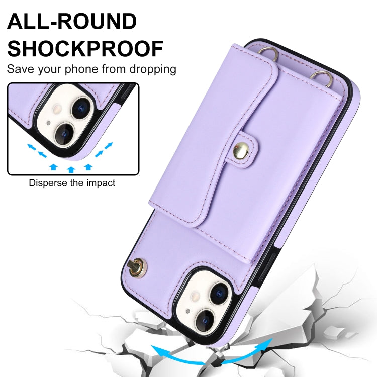 For iPhone 12 RFID Card Slot Phone Case with Long Lanyard(Purple) - iPhone 12 / 12 Pro Cases by buy2fix | Online Shopping UK | buy2fix