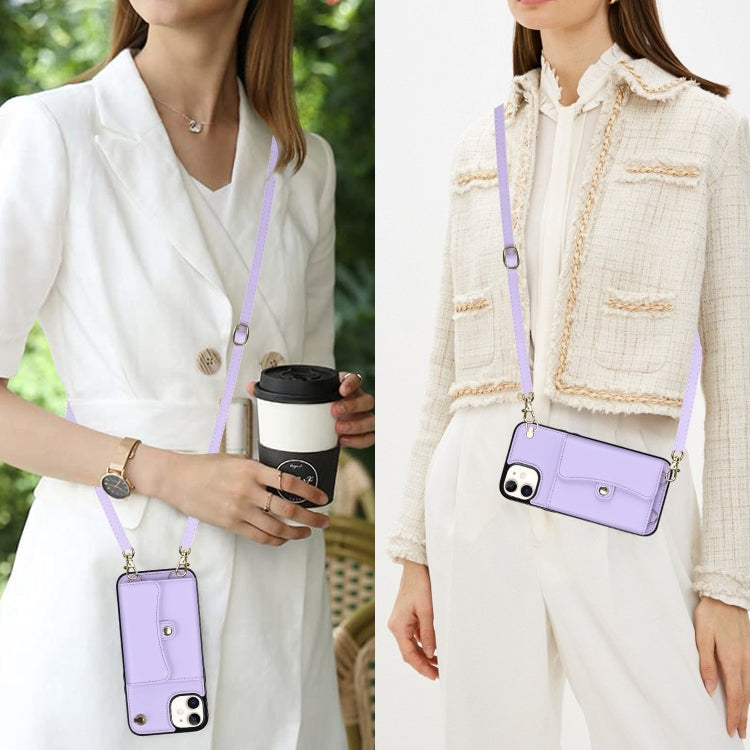 For iPhone 12 RFID Card Slot Phone Case with Long Lanyard(Purple) - iPhone 12 / 12 Pro Cases by buy2fix | Online Shopping UK | buy2fix
