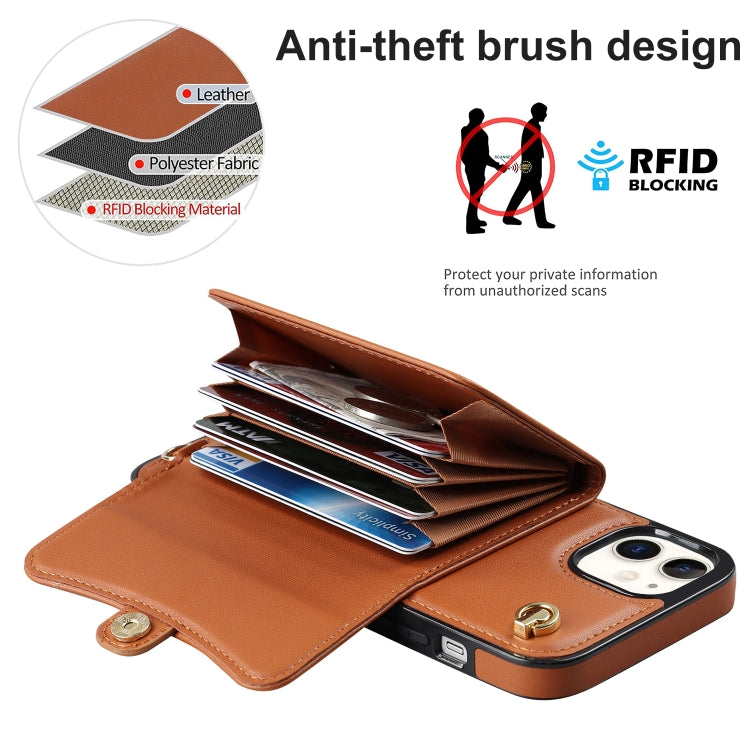For iPhone 12 RFID Card Slot Phone Case with Long Lanyard(Brown) - iPhone 12 / 12 Pro Cases by buy2fix | Online Shopping UK | buy2fix